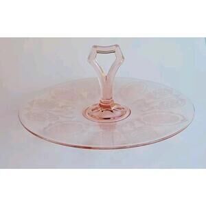 Pink Depression Glass Cambridge Majestic Keyhole Handle Tray Sandwich Tidbit 10"